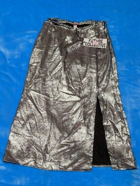 Future Collective Silver Metallic Maxi Skirt (Front Slit)